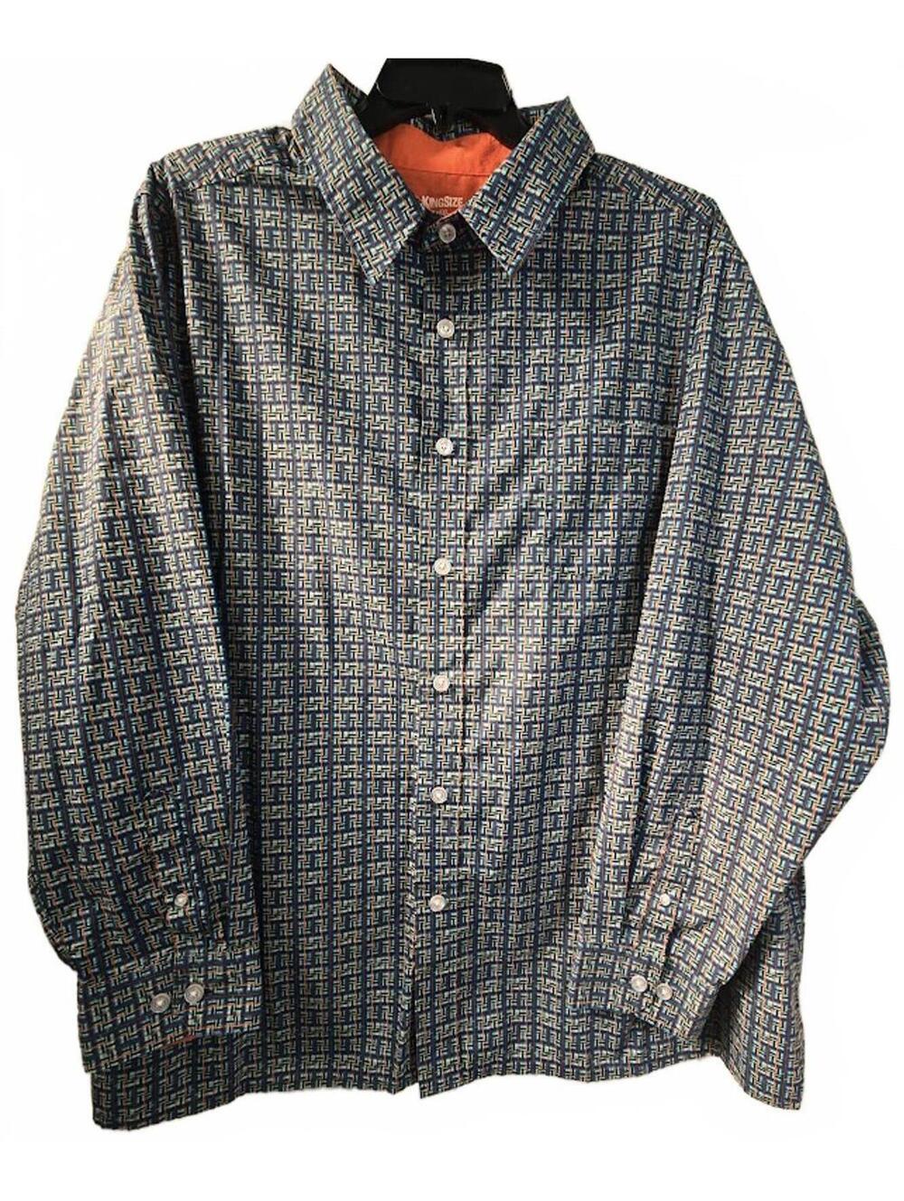King Size Men's Long Sleeve Button-Up Shirt with Geometric Pattern Size 3XL
